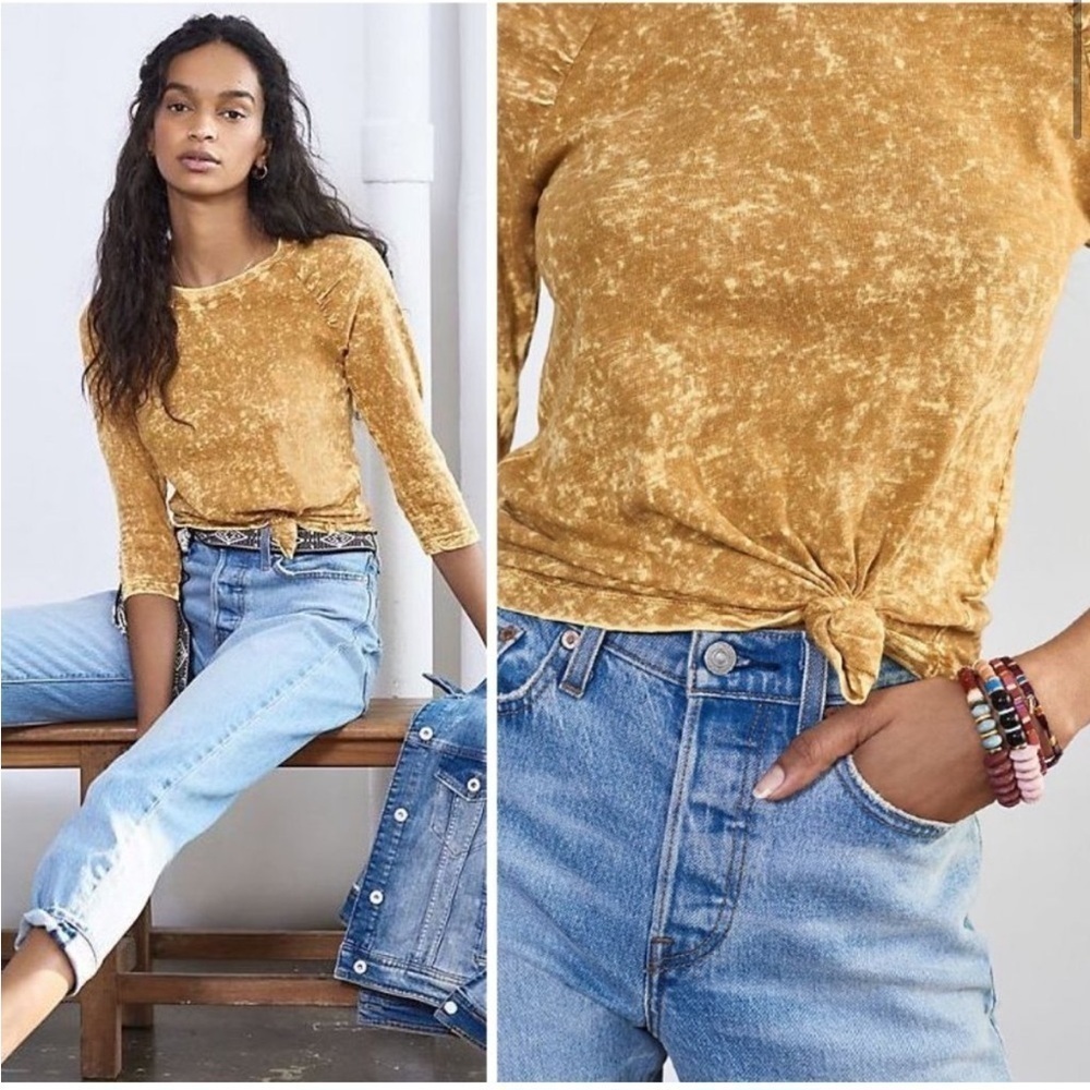 Anthropologie Pilcro Stonewash Yellow Mustard Elissa Ruched Top